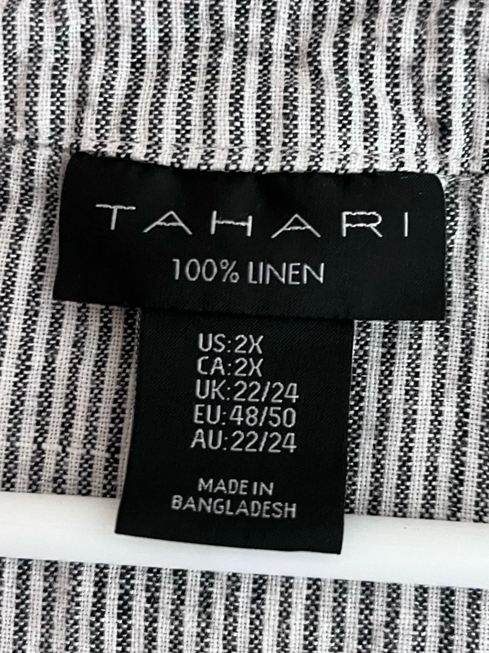 Tahari Sz 2X V-Neck Short-Sleeve 100% Linen Striped Coastal Minimalist Dress - Picture 7 of 10